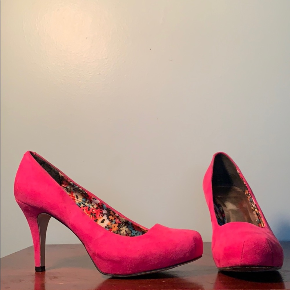 Hot pink suede madden girl platform pumps